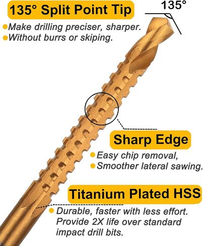 Rocaris 6 Pack Titanium Coated HSS Twist Drill Bits, 3-8mm Serrated Side Cutting Drill Bit Woodworking Tools for Plastic Metal Wood Hole in Kuwait