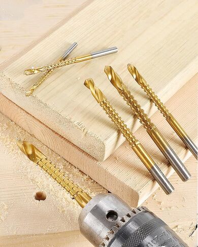 Rocaris 6 Pack Titanium Coated HSS Twist Drill Bits, 3-8mm Serrated Side Cutting Drill Bit Woodworking Tools for Plastic Metal Wood Hole in Kuwait