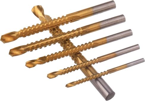 Rocaris 6 Pack Titanium Coated HSS Twist Drill Bits, 3-8mm Serrated Side Cutting Drill Bit Woodworking Tools for Plastic Metal Wood Hole in Kuwait