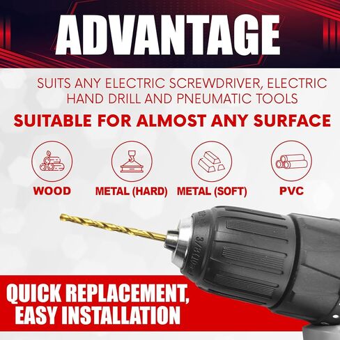 wesleydrill 13PCS Left Hand Drill Bit Set 1/16"-1/4" Titanium Twist Reverse Drill Bits Fit for Cutting Metal, Cast Iron, Hard Plastics and Wood, and Softer Materials in Kuwait