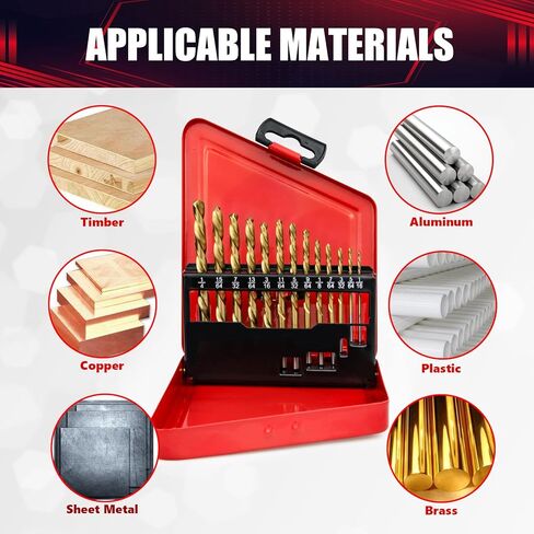 wesleydrill 13PCS Left Hand Drill Bit Set 1/16"-1/4" Titanium Twist Reverse Drill Bits Fit for Cutting Metal, Cast Iron, Hard Plastics and Wood, and Softer Materials in Kuwait