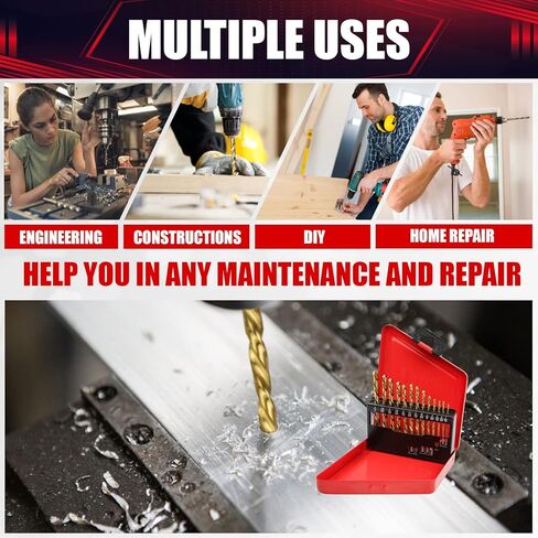 wesleydrill 13PCS Left Hand Drill Bit Set 1/16"-1/4" Titanium Twist Reverse Drill Bits Fit for Cutting Metal, Cast Iron, Hard Plastics and Wood, and Softer Materials in Kuwait