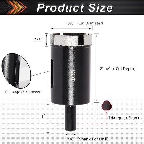 منشار ثقب خرساني مقاس 1 بوصة من DaduoRi لقمة ثقب ماسية للبناء مع عمق قطع 2 بوصة، لكتلة خرسانية من الطوب الحجري والرخام والجرانيت، للاستخدام الرطب أو الجاف، 25 مم in Kuwait