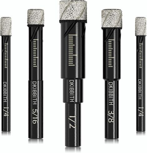 8 Pack Diamond Drill Bits Set for Granite Ceramic Marble Tile Stone Glass Hard Materials, Integrated Coolant for Fast Dry Drilling, Size 3/16 1/4 5/16 3/8 1/2 inch Masonry Core Drill Bits, Round Shank in Kuwait