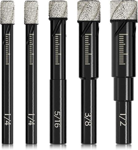 8 Pack Diamond Drill Bits Set for Granite Ceramic Marble Tile Stone Glass Hard Materials, Integrated Coolant for Fast Dry Drilling, Size 3/16 1/4 5/16 3/8 1/2 inch Masonry Core Drill Bits, Round Shank in Kuwait