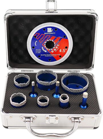 Diamond Core Drill Bit Set for Porcelain Tile Ceramic Marble Granite Drilling,BRSCHNITT 9pcs Vacuum Brazed Diamond Hole Saw with 5/8-11 Thread （1/4" 3/8" 4/5" 1-3/8" 2" 2-1/2"） in Kuwait