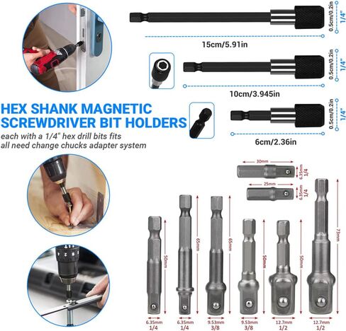 32pcs Flexible Drill Bit Extension Set, Rotatable Joint Socket 1/4 3/8 1/2 Inch Hex Socket Adapter, 105°Right Angle Drill Attachmen, Bendable Drill Bit Extension Screwdriver Kit with a Box (Black) in Saudi Arabia