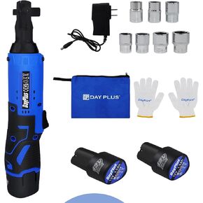 QiMu Cordless Electric Ratchet Wrench Set, Cordless Ratchet Right Angle Wrench,3/8" 12V Power Ratchet Tool Kit with 2 x 1500mAh Lithium-Ion Battery,7 sockets and Charger