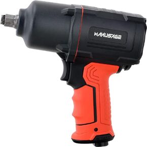 مفتاح ربط تأثير الهواء MANUSAGE 1/2 بوصة مع مطارق مزدوجة، أدوات هوائية شديدة التحمل، خرج عزم دوران قوي 1200 قدم رطل، 7000 دورة في الدقيقة، للأمام/الخلف، التحكم في السرعة، RP9510، أسود، أحمر in Kuwait