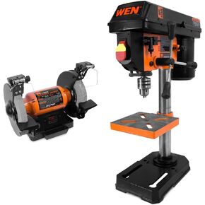WEN BG4282 4.8-Amp 8-Inch Single Speed Bench Grinder with LED Work Lights, 14 x 10 x 11.75 inches, Black and Orange