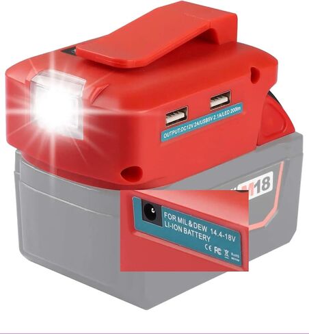 for Milwaukee USB Charger,for Milwaukee Battery Adapter,for Phone Charger Fast Charging,Replacement for Milwaukee Power Source with LED Work Light,18V to12V Step Down in Saudi Arabia