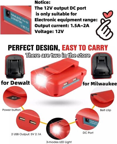 for Milwaukee USB Charger,for Milwaukee Battery Adapter,for Phone Charger Fast Charging,Replacement for Milwaukee Power Source with LED Work Light,18V to12V Step Down in Saudi Arabia