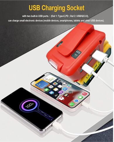 for Milwaukee USB Charger,for Milwaukee Battery Adapter,for Phone Charger Fast Charging,Replacement for Milwaukee Power Source with LED Work Light,18V to12V Step Down in Saudi Arabia