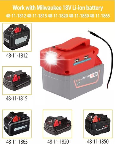 for Milwaukee USB Charger,for Milwaukee Battery Adapter,for Phone Charger Fast Charging,Replacement for Milwaukee Power Source with LED Work Light,18V to12V Step Down in Saudi Arabia