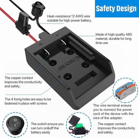Power Wheel Adapter with Fuse & Switch for Dewalt 20V, 2 Pack | 12 gauge heavy duty wire, reliable power convertor for DIY ride on trucks, robotics, RC toys, work lights in Saudi Arabia