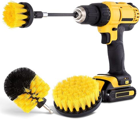 Black Drill Brush Attachment Cleaning Brush Set - Power Scrubber Cleaning Kit - All Purpose Drill Brush with Extend Attachment for Bathroom Surfaces, Grout, Smokers, Grills, Floor, Tile and Hard Water in Kuwait