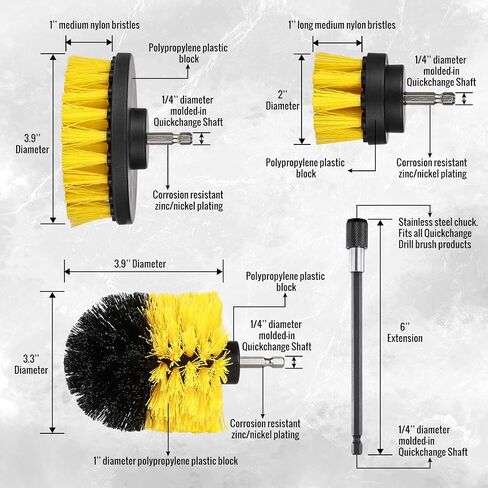 Black Drill Brush Attachment Cleaning Brush Set - Power Scrubber Cleaning Kit - All Purpose Drill Brush with Extend Attachment for Bathroom Surfaces, Grout, Smokers, Grills, Floor, Tile and Hard Water in Kuwait