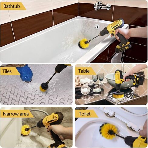 Black Drill Brush Attachment Cleaning Brush Set - Power Scrubber Cleaning Kit - All Purpose Drill Brush with Extend Attachment for Bathroom Surfaces, Grout, Smokers, Grills, Floor, Tile and Hard Water in Kuwait