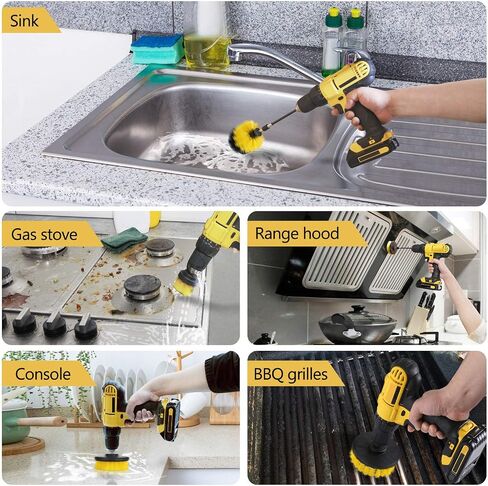 Black Drill Brush Attachment Cleaning Brush Set - Power Scrubber Cleaning Kit - All Purpose Drill Brush with Extend Attachment for Bathroom Surfaces, Grout, Smokers, Grills, Floor, Tile and Hard Water in Kuwait