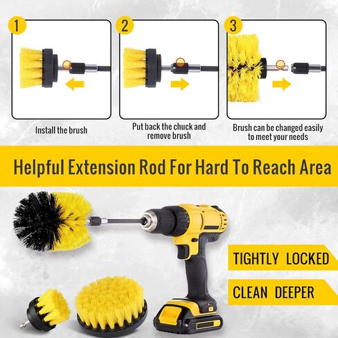 Black Drill Brush Attachment Cleaning Brush Set - Power Scrubber Cleaning Kit - All Purpose Drill Brush with Extend Attachment for Bathroom Surfaces, Grout, Smokers, Grills, Floor, Tile and Hard Water in Kuwait