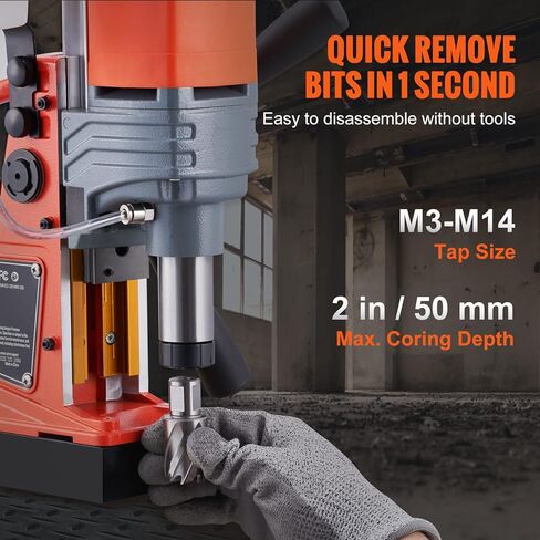 مكبس حفر VEVOR Mag، قطر مملة 1400 وات 2 بوصة، مثقاب مغناطيسي بقوة 2922 رطلًا، 810 PRM، 10 سرعات، محور مثقاب في ثانية واحدة، آلة حفر كهربائية للأسطح المعدنية وتحسين المنزل in Kuwait