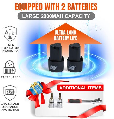 مجموعة مفاتيح ربط السقاطة الكهربائية اللاسلكية MJF، محرك سقاطة كهربائي 400 دورة في الدقيقة 12 فولت مع 13 مقبسًا، بطاريتان ليثيوم أيون بقدرة 2000 مللي أمبير في الساعة وشحن سريع لمدة 60 دقيقة، مشغل سرعة متغيرة in Kuwait