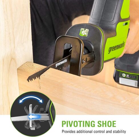 Greenworks 24V Brushless 1 "منشار ترددي مدمج بيد واحدة (3000 SPM)، منشار استقبال متغير السرعة يعمل لاسلكيًا، بطارية 2.0 أمبير وشاحن مدمج متضمن، RSG404 in Kuwait
