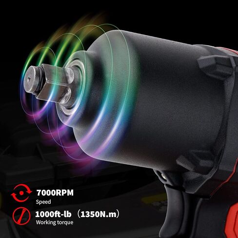 مفتاح ربط تأثير الهواء MANUSAGE 1/2 بوصة مع مطارق مزدوجة، أدوات هوائية شديدة التحمل، خرج عزم دوران قوي 1200 قدم رطل، 7000 دورة في الدقيقة، للأمام/الخلف، التحكم في السرعة، RP9510، أسود، أحمر in Kuwait