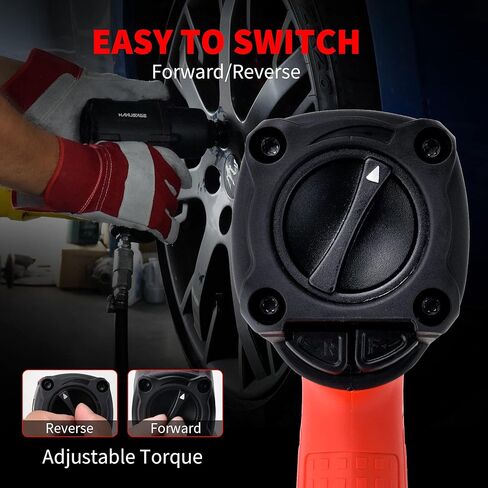 مفتاح ربط تأثير الهواء MANUSAGE 1/2 بوصة مع مطارق مزدوجة، أدوات هوائية شديدة التحمل، خرج عزم دوران قوي 1200 قدم رطل، 7000 دورة في الدقيقة، للأمام/الخلف، التحكم في السرعة، RP9510، أسود، أحمر in Kuwait
