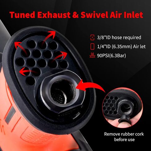 مفتاح ربط تأثير الهواء MANUSAGE 1/2 بوصة مع مطارق مزدوجة، أدوات هوائية شديدة التحمل، خرج عزم دوران قوي 1200 قدم رطل، 7000 دورة في الدقيقة، للأمام/الخلف، التحكم في السرعة، RP9510، أسود، أحمر in Kuwait