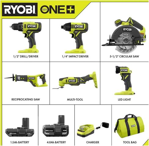 طقم كومبو لاسلكي 18 فولت من RYOBI ONE+ PCL1600K2 مع بطارية 1.5 أمبير ساعة، بطارية 4.0 أمبير ساعي، وشاحن in Kuwait