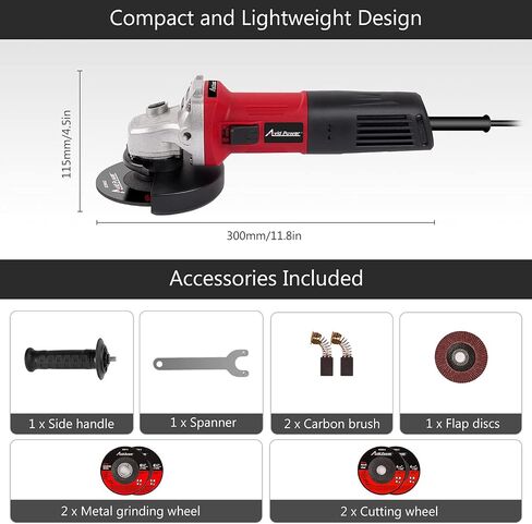 AVID POWER Angle Grinder, 7.5-Amp 4-1/2 inch Electric Grinder Power Tools with Grinding and Cutting Wheels, Flap Disc and Auxiliary Handle for Cutting, Grinding, Polishing and Rust Removal - Red in Saudi Arabia