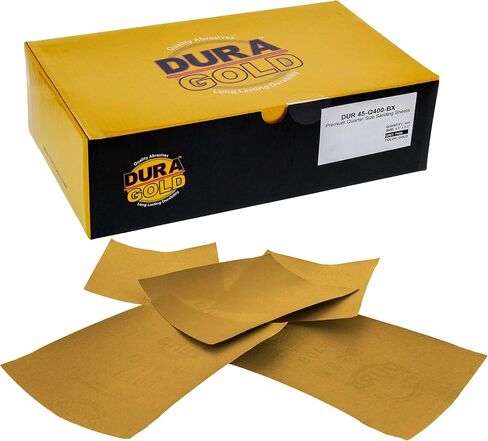 ورق صنفرة ذهبي ممتاز من Dura-Gold 1/4 ورقة، 150 حبيبة (صندوق من 400) - أعمال النجارة والأثاث الخشبي، طلاء السيارات - ورقة بحجم 4.5 بوصة × 5.5 بوصة لصنادل اللمسات النهائية للنخيل، مشبك، كتلة الصنفرة اليدوية in Kuwait