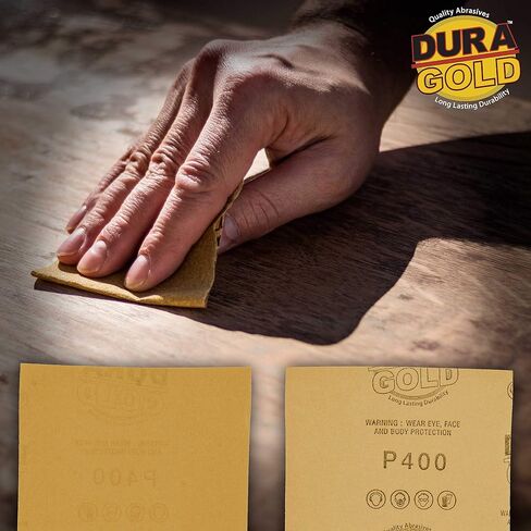 ورق صنفرة ذهبي ممتاز من Dura-Gold 1/4 ورقة، 150 حبيبة (صندوق من 400) - أعمال النجارة والأثاث الخشبي، طلاء السيارات - ورقة بحجم 4.5 بوصة × 5.5 بوصة لصنادل اللمسات النهائية للنخيل، مشبك، كتلة الصنفرة اليدوية in Kuwait