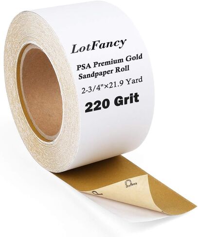 LotFancy 220 Grit PSA Sandpaper Roll, 2-3/4" Wide by 21.9 Yard Long, Self Adhesive Longboard Sand Paper, Sticky Back, Premium Aluminum Oxide Abrasive Sanding Roll, for Automotive and Woodworking in Kuwait