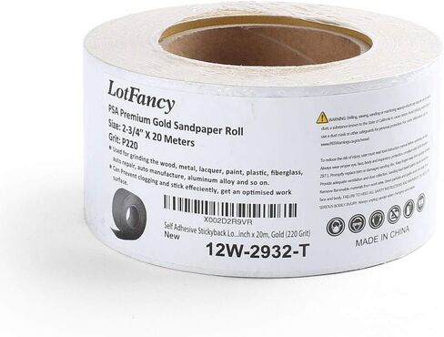 LotFancy 220 Grit PSA Sandpaper Roll, 2-3/4" Wide by 21.9 Yard Long, Self Adhesive Longboard Sand Paper, Sticky Back, Premium Aluminum Oxide Abrasive Sanding Roll, for Automotive and Woodworking in Kuwait