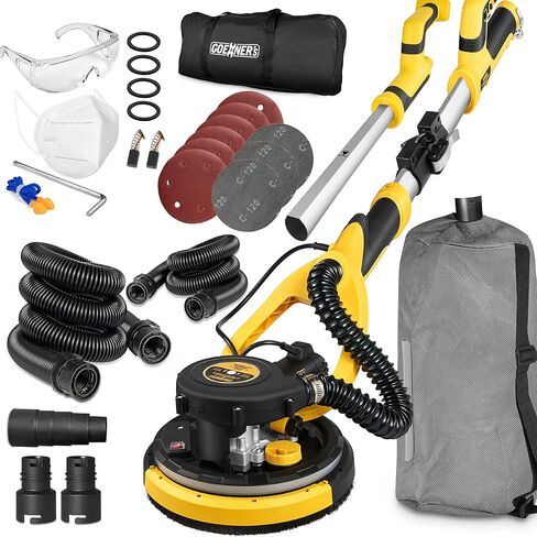 ماكينة صنفرة الحوائط الجافة، ماكينة صنفرة الحوائط الجافة الكهربائية القوية بقدرة 6.5 أمبير مع مكنسة كهربائية، إزالة الغبار بنسبة 99.5%، 7 سرعات متغيرة، 900-1800 دورة في الدقيقة، ماكينة صنفرة الأرضيات بدون غبار مع سلك طاقة 26 بوصة لسقف الفشار والأرضيات الخ in Kuwait