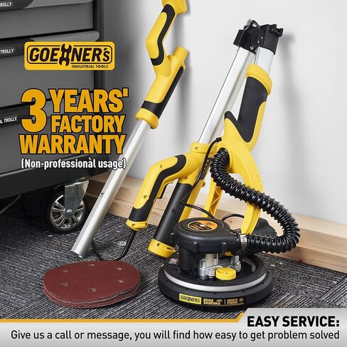 ماكينة صنفرة الحوائط الجافة، ماكينة صنفرة الحوائط الجافة الكهربائية القوية بقدرة 6.5 أمبير مع مكنسة كهربائية، إزالة الغبار بنسبة 99.5%، 7 سرعات متغيرة، 900-1800 دورة في الدقيقة، ماكينة صنفرة الأرضيات بدون غبار مع سلك طاقة 26 بوصة لسقف الفشار والأرضيات الخ in Kuwait