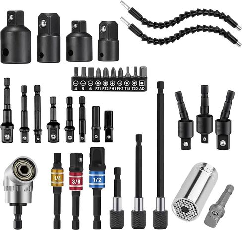 36-piece electric drill bit extension kit, 1/4 3/8 1/2-inch hex, bendable and corner drill bit extension with screwdriver kit (black) in Saudi Arabia