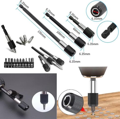 36-piece electric drill bit extension kit, 1/4 3/8 1/2-inch hex, bendable and corner drill bit extension with screwdriver kit (black) in Saudi Arabia