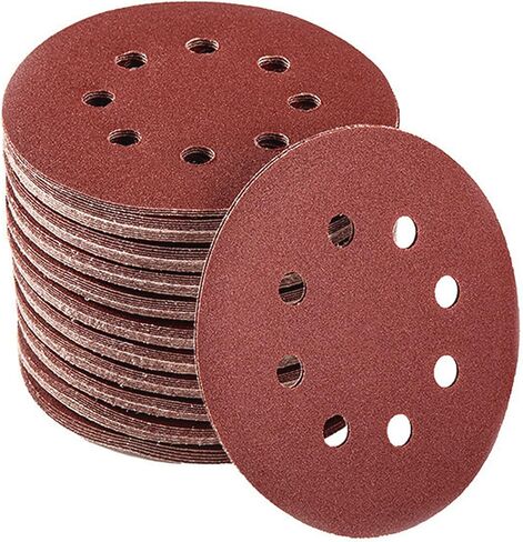 100 قطعة 5 انش 8 فتحات لاقراص الصنفرة المستديرة بخطاف وحلقة - 60 80 120 180 240 حبيبات متنوعة للصنفرة الدوارة in Kuwait