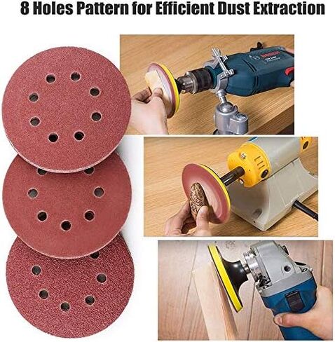 100 قطعة 5 انش 8 فتحات لاقراص الصنفرة المستديرة بخطاف وحلقة - 60 80 120 180 240 حبيبات متنوعة للصنفرة الدوارة in Kuwait