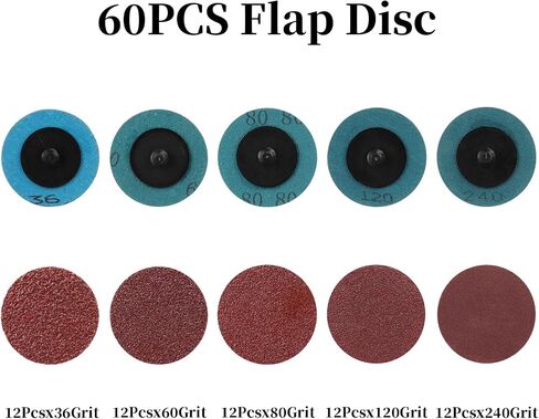 60Pcs Quick Change Sanding Discs, 2 Inch Die Grinder Sanding Discs, 60PCS Aluminum Oxide Roll Lock Disc with 1/4'' Holders, 36 60 80 120 240 Assorted Grits for Rust Burr Paint Metal Polishing in Saudi Arabia