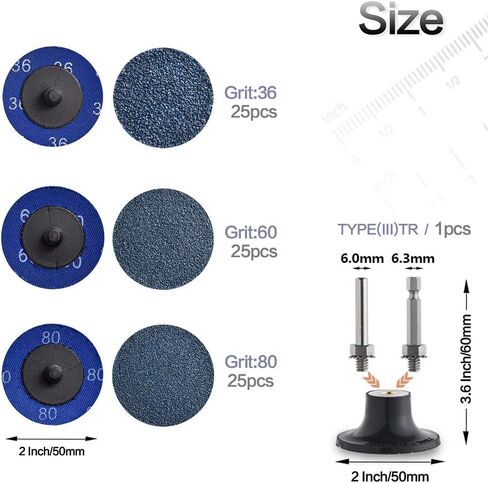 Miroku 50Pcs P36 2-inch Quick Change Discs Set, Zirconia Sanding Discs with 1/4" Holder, for Die Grinder Surface Prep Strip Grind Polish Finish Burr Rust Paint Removal in Saudi Arabia