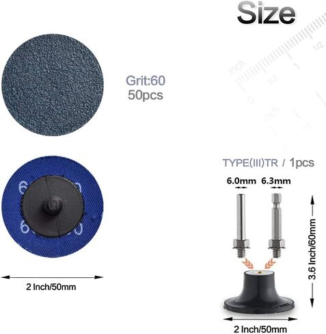Miroku 50Pcs P36 2-inch Quick Change Discs Set, Zirconia Sanding Discs with 1/4" Holder, for Die Grinder Surface Prep Strip Grind Polish Finish Burr Rust Paint Removal in Saudi Arabia