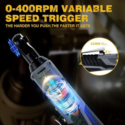RIDA 12V Cordless Ratchet Wrench Set, Electric Ratchet Wrench Tool Kit 3/8 inch 40Ft-lbs 400 RPM w/2 * 2.0Ah Li-Ion Battery and 60-Min Fast Charger, Variable Speed Trigger 8 Sockets LED Light in Saudi Arabia