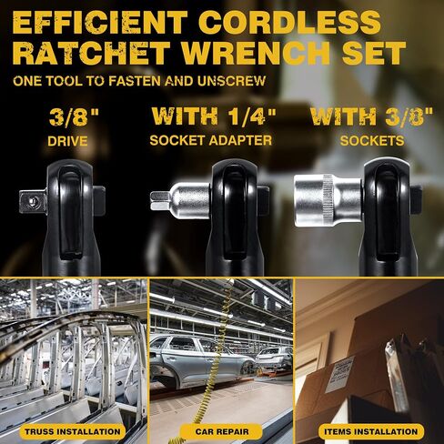 RIDA 12V Cordless Ratchet Wrench Set, Electric Ratchet Wrench Tool Kit 3/8 inch 40Ft-lbs 400 RPM w/2 * 2.0Ah Li-Ion Battery and 60-Min Fast Charger, Variable Speed Trigger 8 Sockets LED Light in Saudi Arabia