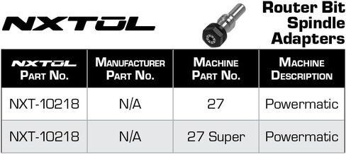 NXT-10218 Router Bit Spindle Adapter for Powermatic 27 and 27 Super | Includes 1/4" and 1/2" ER20 collets| No Slip | Made in U.S.A in Kuwait