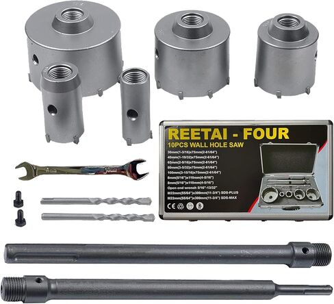 REETAI-FOUR 6Pcs SDS Plus Concrete Hole Saw Kits,Tungsten Carbide Wall Hole Cutter Cement Stone Drill Bit Sets with Connecting Rod for Brick Stone Concrete Cement. in Kuwait