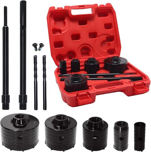 DEHUIWI Concrete Hole Saw Kit, 9PCS Masonry Hole Saw 4 Inch SDS Plus Max Bit Shank for Cement Brick Wall, Carbide Hole Saw Kit 30 40 65 80 100 MM, Concrete Core Bit Set for Brick, Cement, Stone in Kuwait
